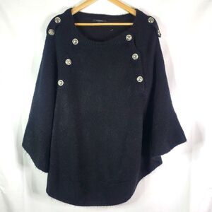 Irish Dunnes Stores Black Poncho with Silver Crest Buttons
